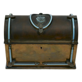 Heavy Brass Letter Box with Blue Trim For Sale