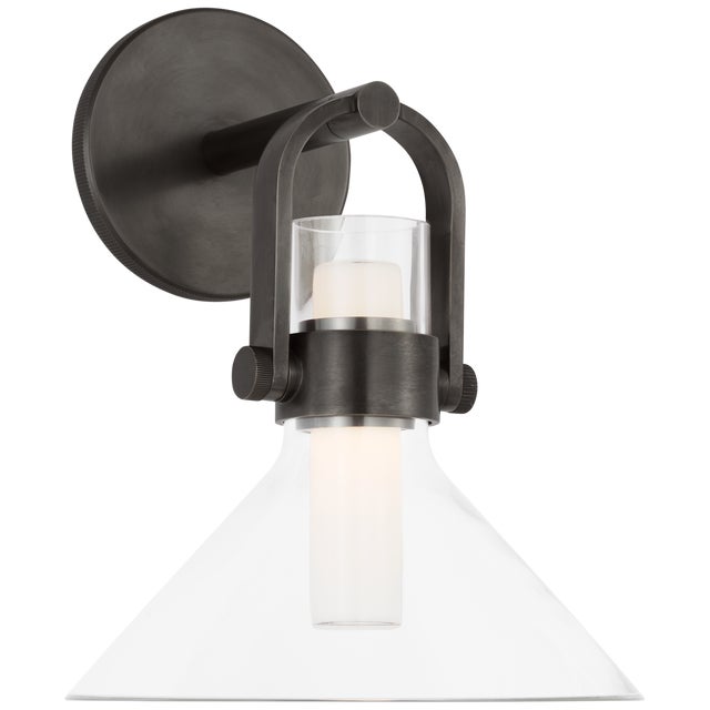 Larkin Small Empire Bracketed Sconce in Bronze with Clear Glass Designer: Ian K. Fowler Finish: Bronze Height: 10.75"...