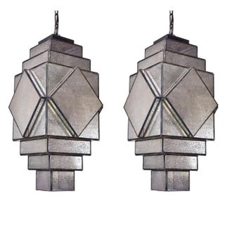 Antiqued Glass Marquise Pendants - Pair For Sale