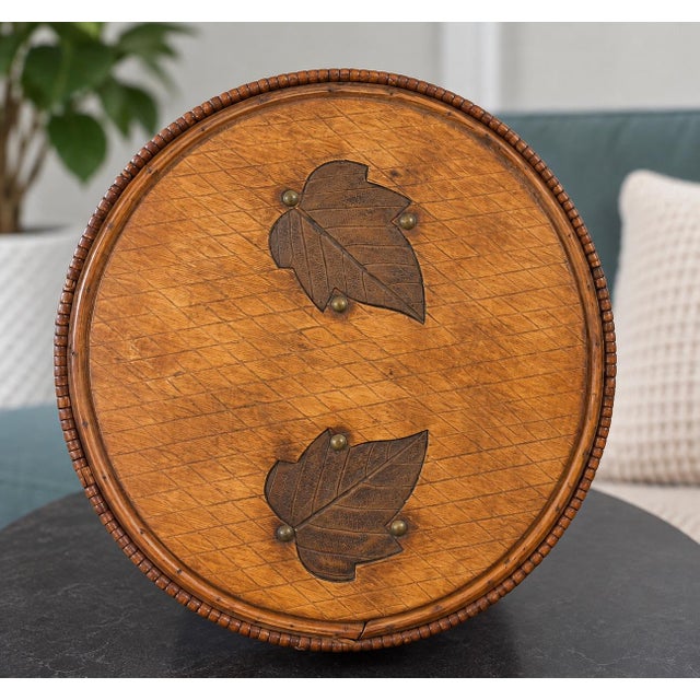 Vintage Bamboo Rattan Wood Storage Chest Brass Accents Woven Basket With Lid 16” For Sale In New York - Image 6 of 7