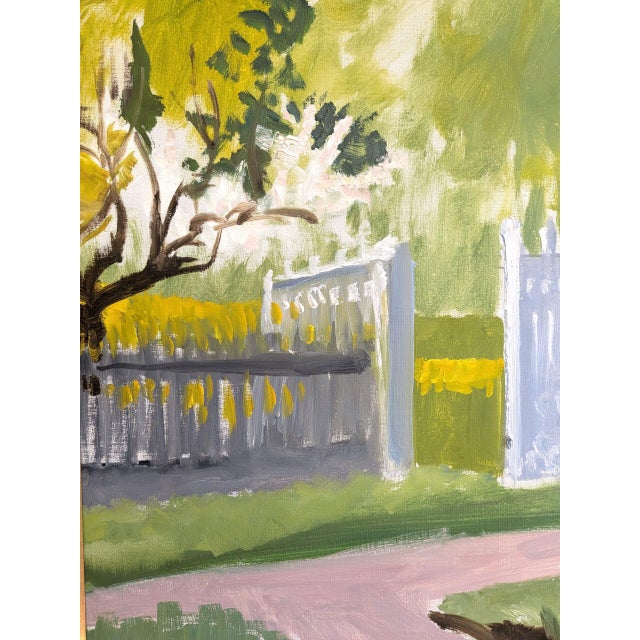 Green 1961 Mid-Century Modern 'Garden Gate in Spring' Vintage Original Landscape Oil Painting, Framed For Sale - Image 8 of 10
