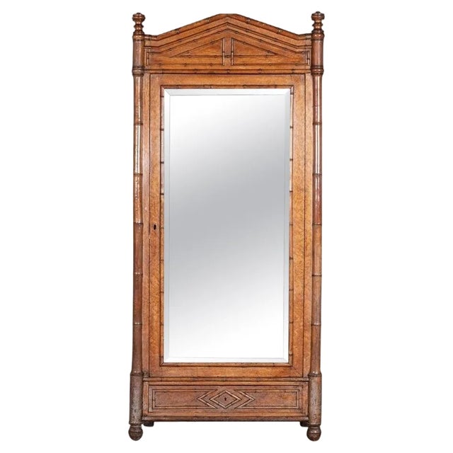 19th Century French Faux Bamboo Walnut Mirror, 1870s For Sale