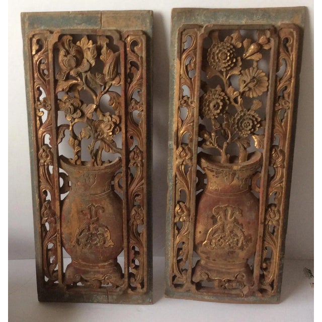 Brown Carved Wood Chinese Panels - A Pair For Sale - Image 8 of 9