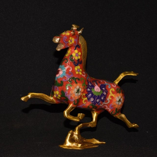 Traditional Late 19th Century Cloisonné Enamel Galloping Horse Statue on Swallow Base, 800g For Sale - Image 3 of 9