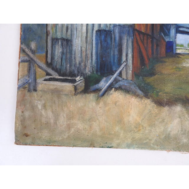 Vintage Mid 20th Century Pastoral Farm Scene With Cow Painting For Sale - Image 4 of 7