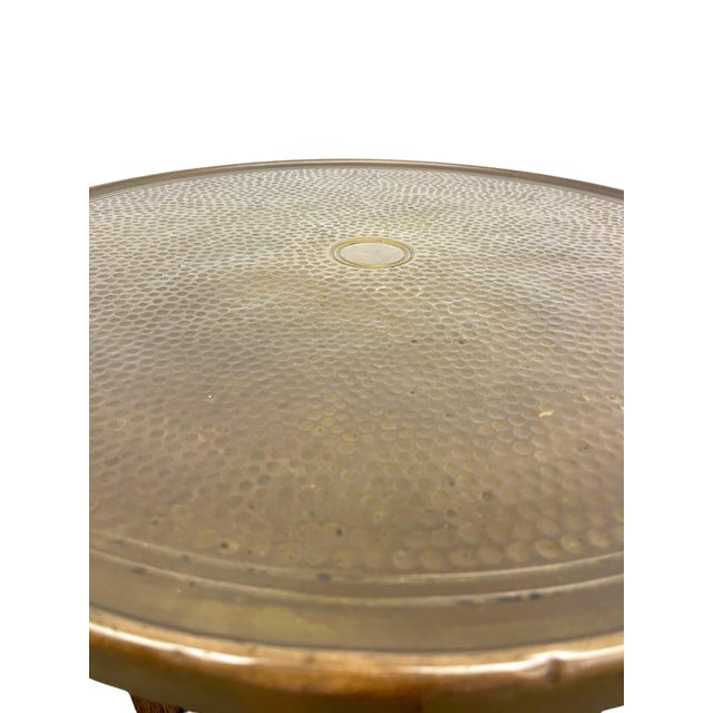 Wood Vintage Arts & Crafts Side Table With Hammered Brass Tray Top and Glass Display Cabinet For Sale - Image 7 of 11