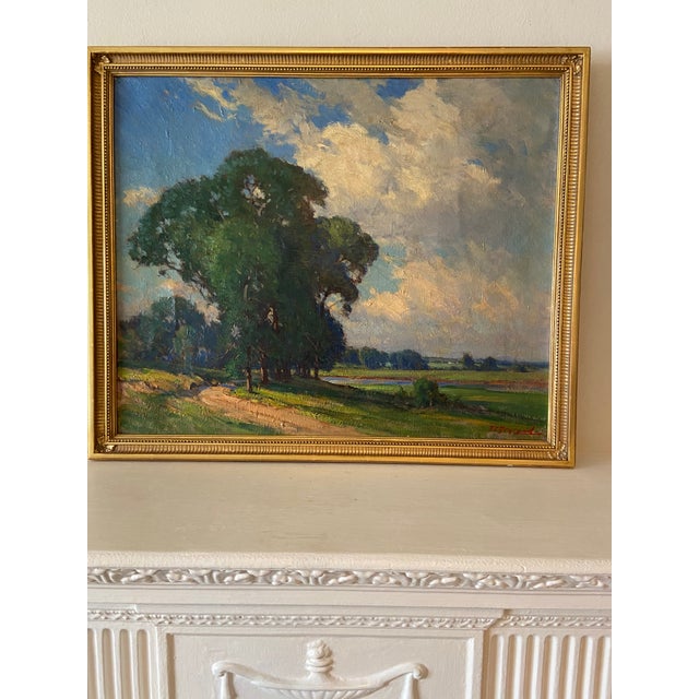 Forest Green 1940s Frank Charles Peyraud, Oil on Canvas Rural Landscape, Framed For Sale - Image 8 of 8
