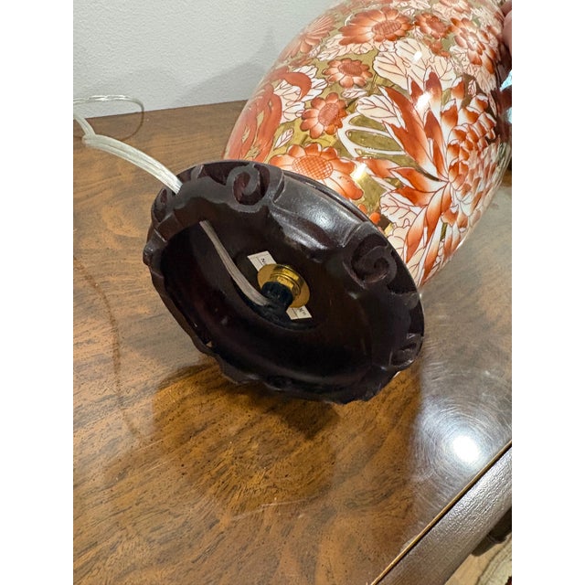 Chinese Mid 20th Century Chinese Export Mille Fleur Lamp Burnt Orange and Gold For Sale - Image 3 of 5