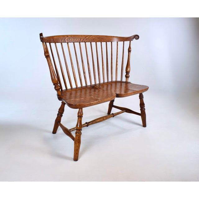 20th Century American Comb Back Windsor Settee Bench For Sale - Image 14 of 16
