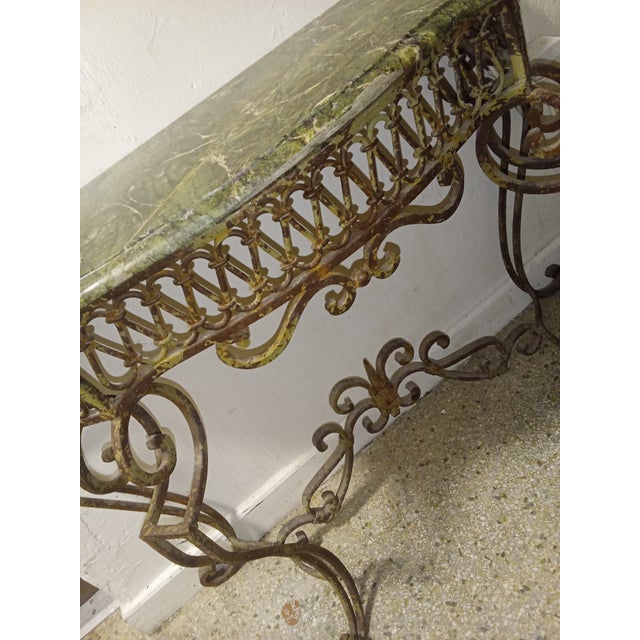 Metal Ornate Vintage Wrought Iron & Green Marble Entryway/Foyer Table For Sale - Image 7 of 7