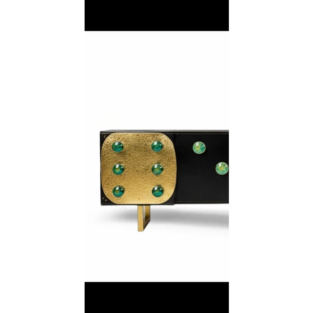 Black Italian Sideboard with Gilt Panels and Green Glass Details from Justfurnituress SRL For Sale - Image 8 of 15
