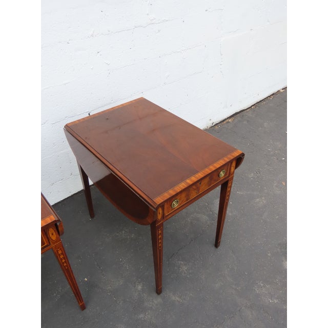Wellington Hall Mahogany Inlay Drop Leaf Mahogany Side End Tables a Pair 6567 For Sale - Image 14 of 17