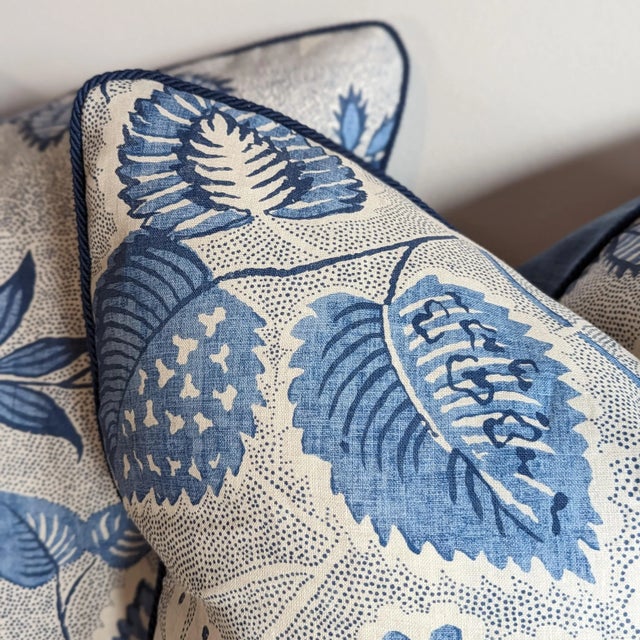 Thibaut Thibaut Indienne Hazel Blue Pillows With Navy Cord- Set of 2 For Sale - Image 4 of 6