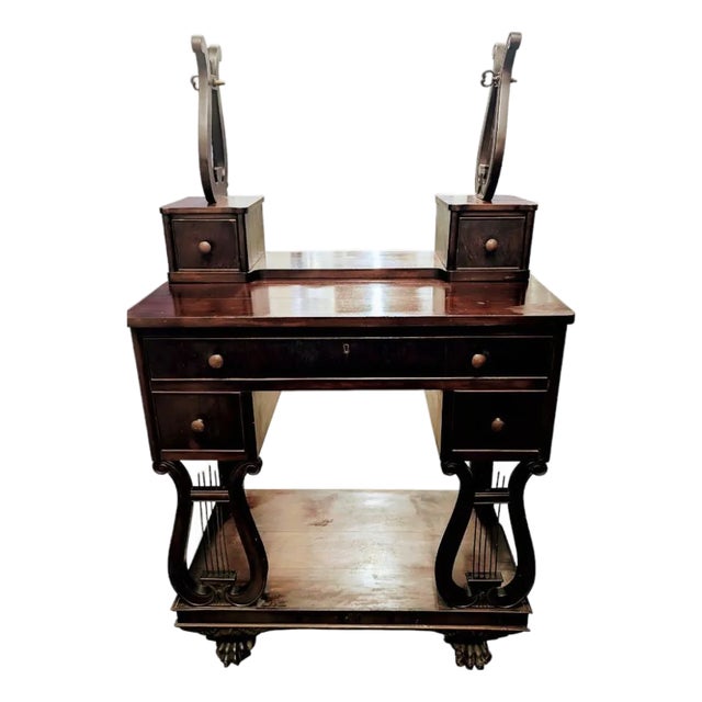 Antique Mahogany Writing Desk Lyre-Shape Legs 18th Century For Sale