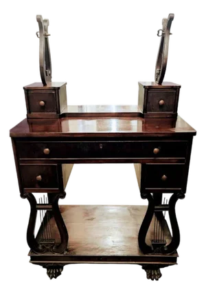Antique Mahogany Writing Desk Lyre-Shape Legs 18th Century
