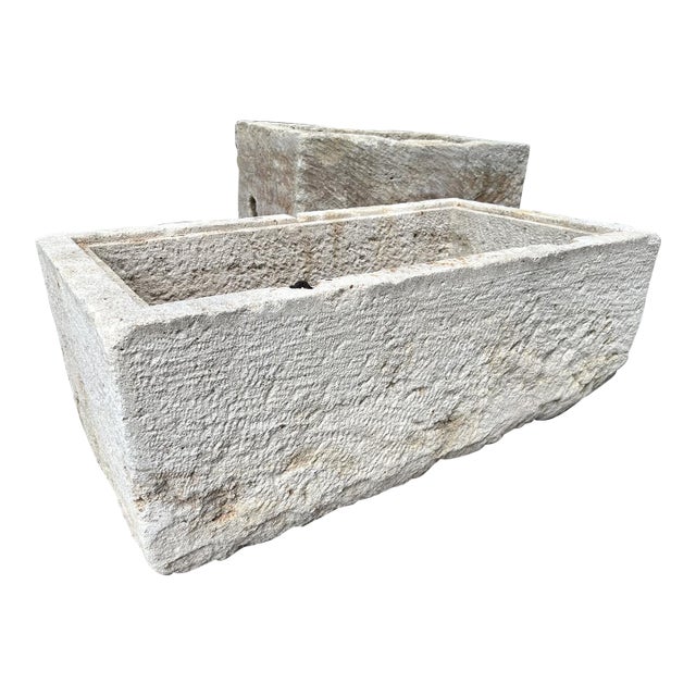 19th Century French Limestone Trough With Recessed Interior Molding For Sale