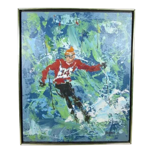 1969 Magnus Engstrom Painting Downhill Skier Mid Century Modern