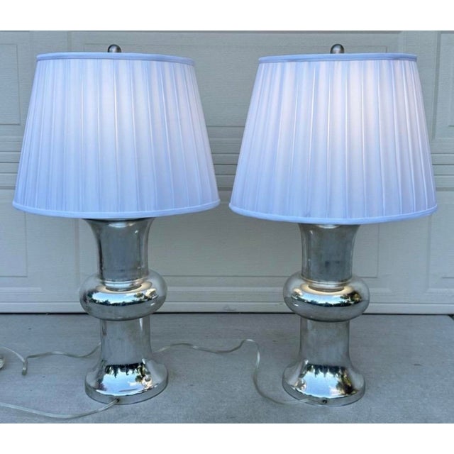 Art Deco Bull Nose Cylinder Mercury Glass Table Lamps - a Pair For Sale - Image 3 of 18