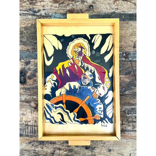 Vintage Nautical Painted Wood Art Tray For Sale - Image 11 of 13