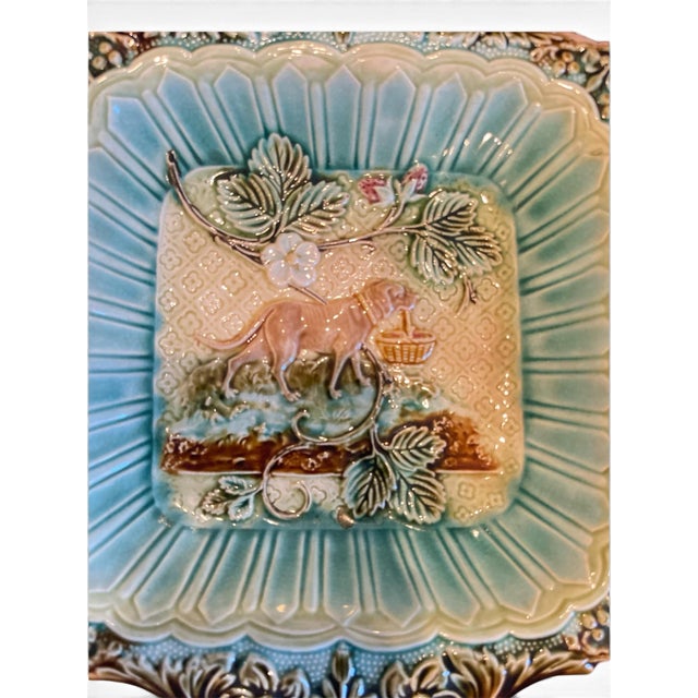 An exceptional and rare 19th-century French Majolica strawberry server platter, attributed to Onnaing (circa 1890). This...