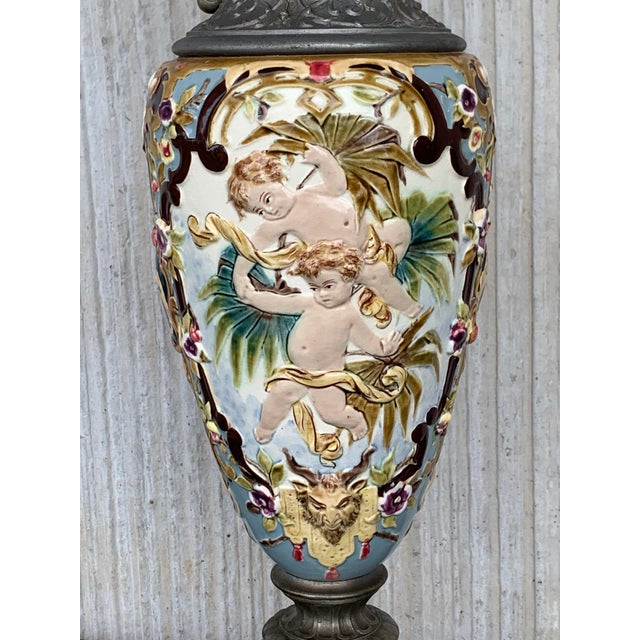 19th Century French Hand Painted Faience Ewer Vase For Sale - Image 9 of 18