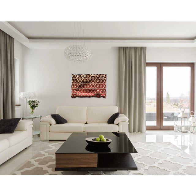 Wood 3-Dimensional Original Minimalist Geometric Artwork on Wood "From Dusk to Dawn" Red Sculptural Wall Painting by Hugo Urrutia For Sale - Image 7 of 9