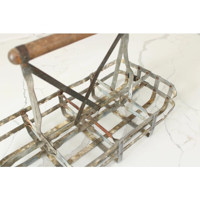 Rustic European 1940's Provence Rustic Galvanized Metal Eight Wine Bottle Carrier Tote Caddie For Sale - Image 3 of 6