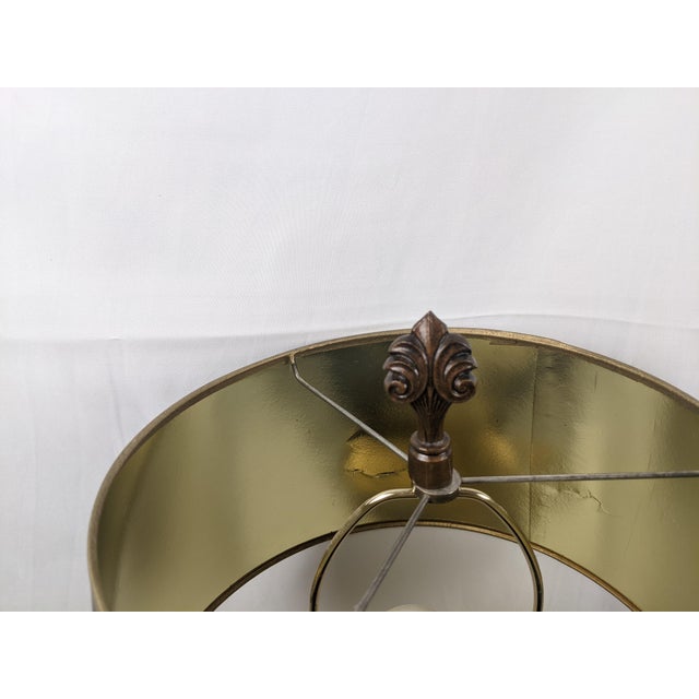 Late 20th Century Large Neoclassical Style Brass & Faux Burlwood Table Lamp With Black Shade – 34"h For Sale - Image 10 of 18