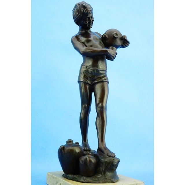 Large 20th Century Antimony Water Carrier Sculpture with Marble Base, Naples, Italy For Sale - Image 10 of 18