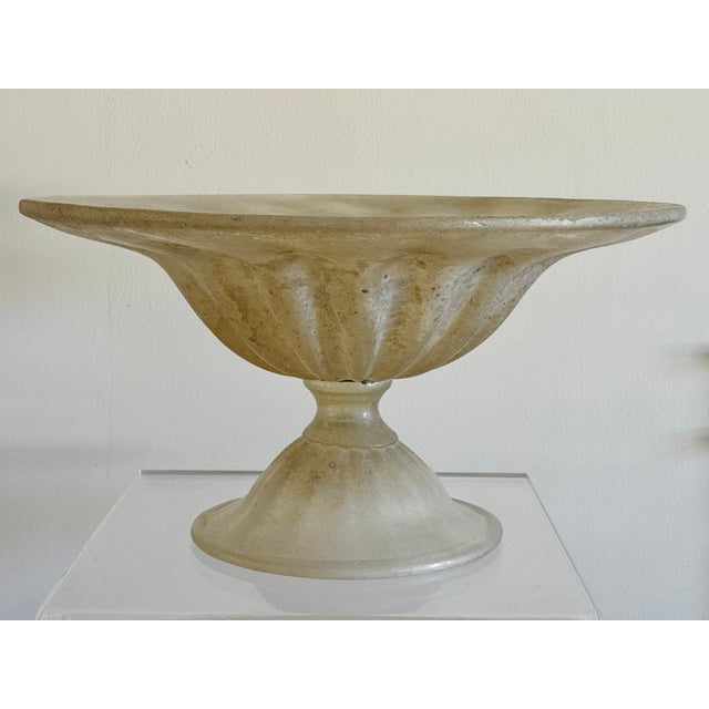 A fluted glass footed compote. The Scavo technique has whitish flecks scattered across beige undertones. Italian from the...