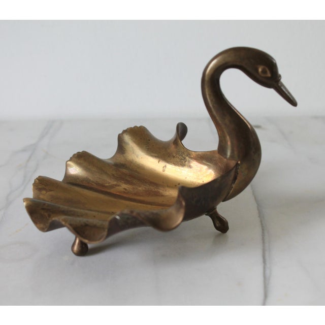 Farmhouse Vintage Footed Brass Swan Soap or Trinket Dish For Sale - Image 3 of 11