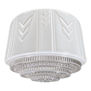 1930s Machine Age Art Deco Skyscraper Milk Glass Pendant Shade For Sale