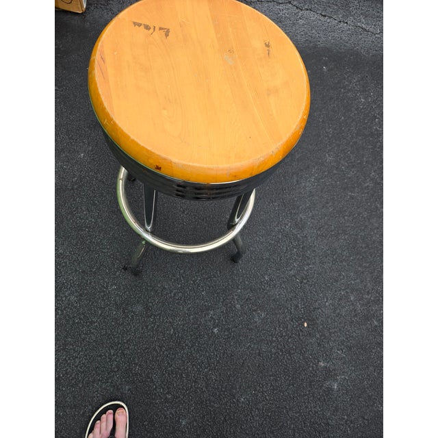 Vintage Countertop Metal and Wood Swivel Stool For Sale - Image 4 of 5
