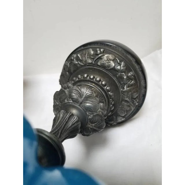 Metal French Napoleon III Blue Opaline Glass Compotiere Table Centerpiece, 1890s For Sale - Image 7 of 11