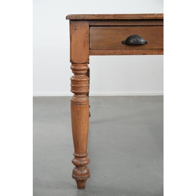 Antique Partner Desk with Drawers and Green Leather Top For Sale - Image 9 of 13