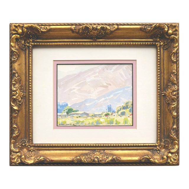 Blue Hills Vintage Watercolor Landscape For Sale