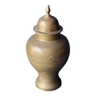 Large Vintage Solid Brass Urn With Lid For Sale