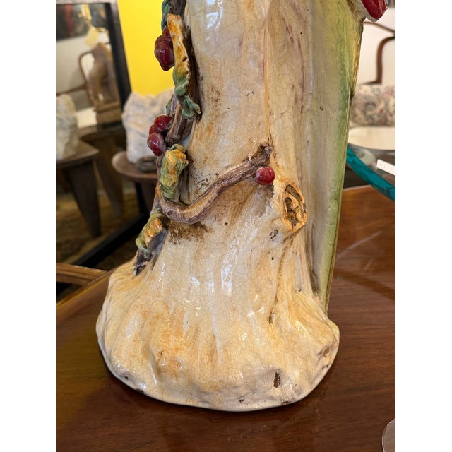 Mid 20th Century Majolica Earthenware Large Parrot Sculpture Hand Painted For Sale - Image 5 of 11