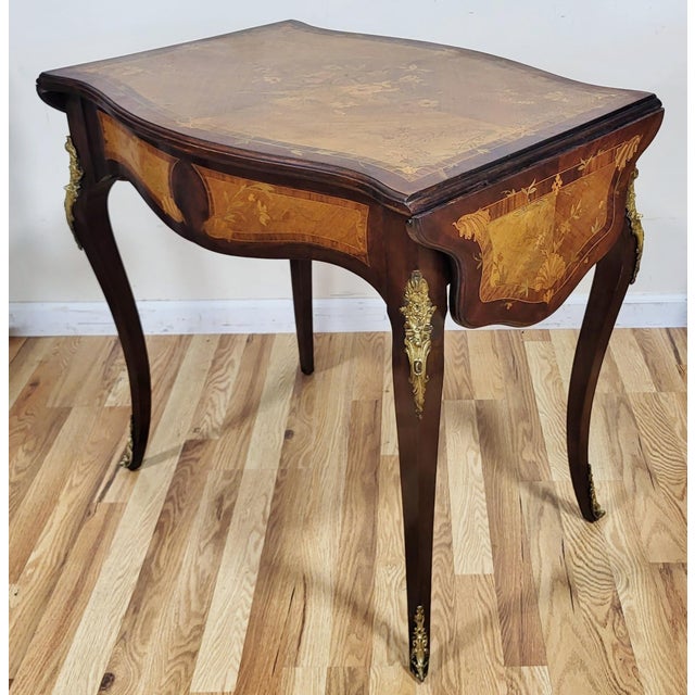 Antique American Made French Louis XV Marquetry Drop Leaf Center Table Desk For Sale In New York - Image 6 of 18