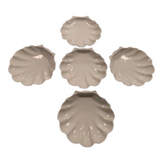 Vintage White Japanese Porcelain Scallop Shell Dishes Set of 5 For Sale
