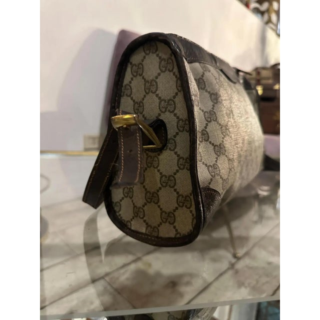 ハンドバッグ Gucci Two-Tone Canvas And Leather Gucci Blon Rare Vtg 70s GUCCI Canvas GG Monogram Boxy Tote W/Leather