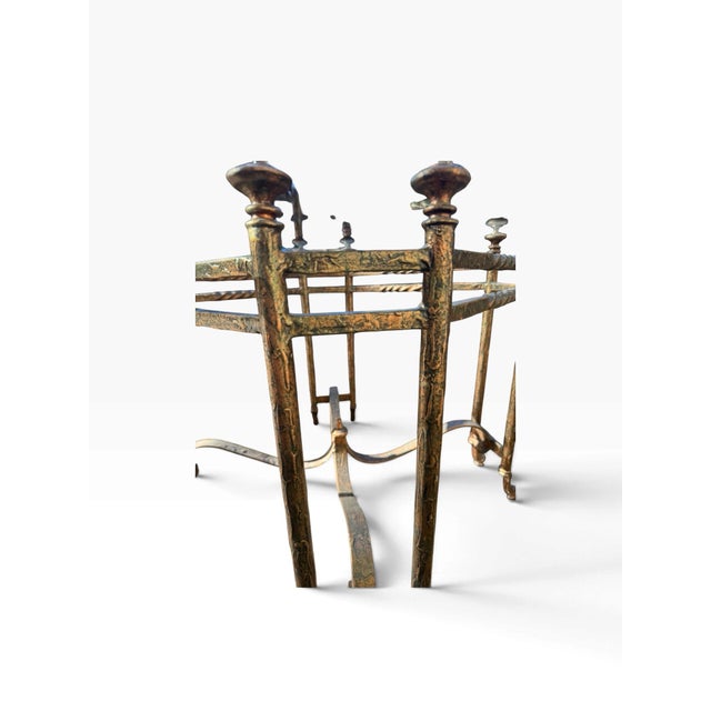 Vintage Pair of Hollywood Regency Style Wrought Iron Side End Tables With Heavy Octagonal Glass Tops For Sale In Pittsburgh - Image 6 of 12
