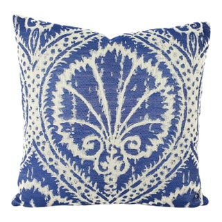 Contemporary Blue & White Damask Pattern Pillow Cover For Sale