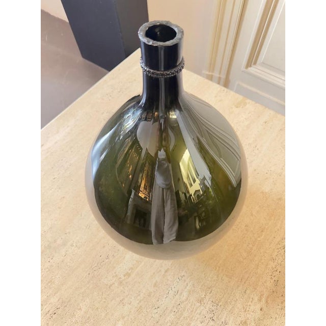Antique French Green Free Blown Glass Demijohn Bottle, 1800s For Sale - Image 10 of 12