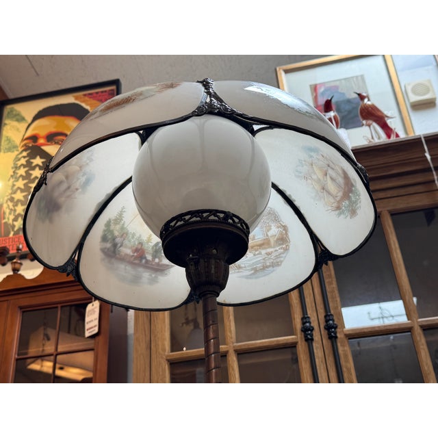 Victorian Late 20th Century Victorian Ef & Ef Industries Paneled Glass Shade Floor Lamp For Sale - Image 3 of 14