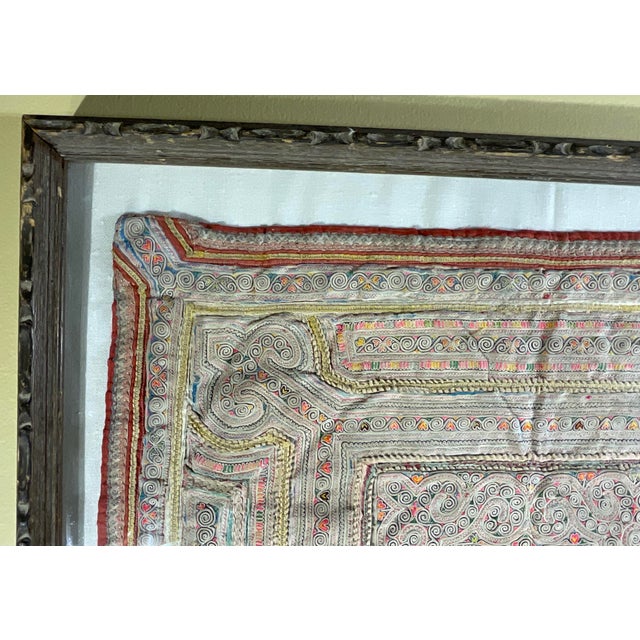 Sand "Antique Hmong Paj Ntaub Story Cloth, Hand-Stitched Textile Art, Framed" For Sale - Image 8 of 16