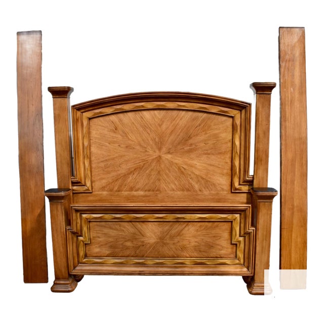 Vtg. Queen Size Wood Tuscan Style Complete Bed W/Rails For Sale