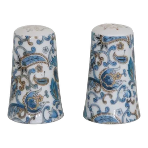 Lefton Porcelain Blue and White Paisley Salt and Pepper Shakers a Pair