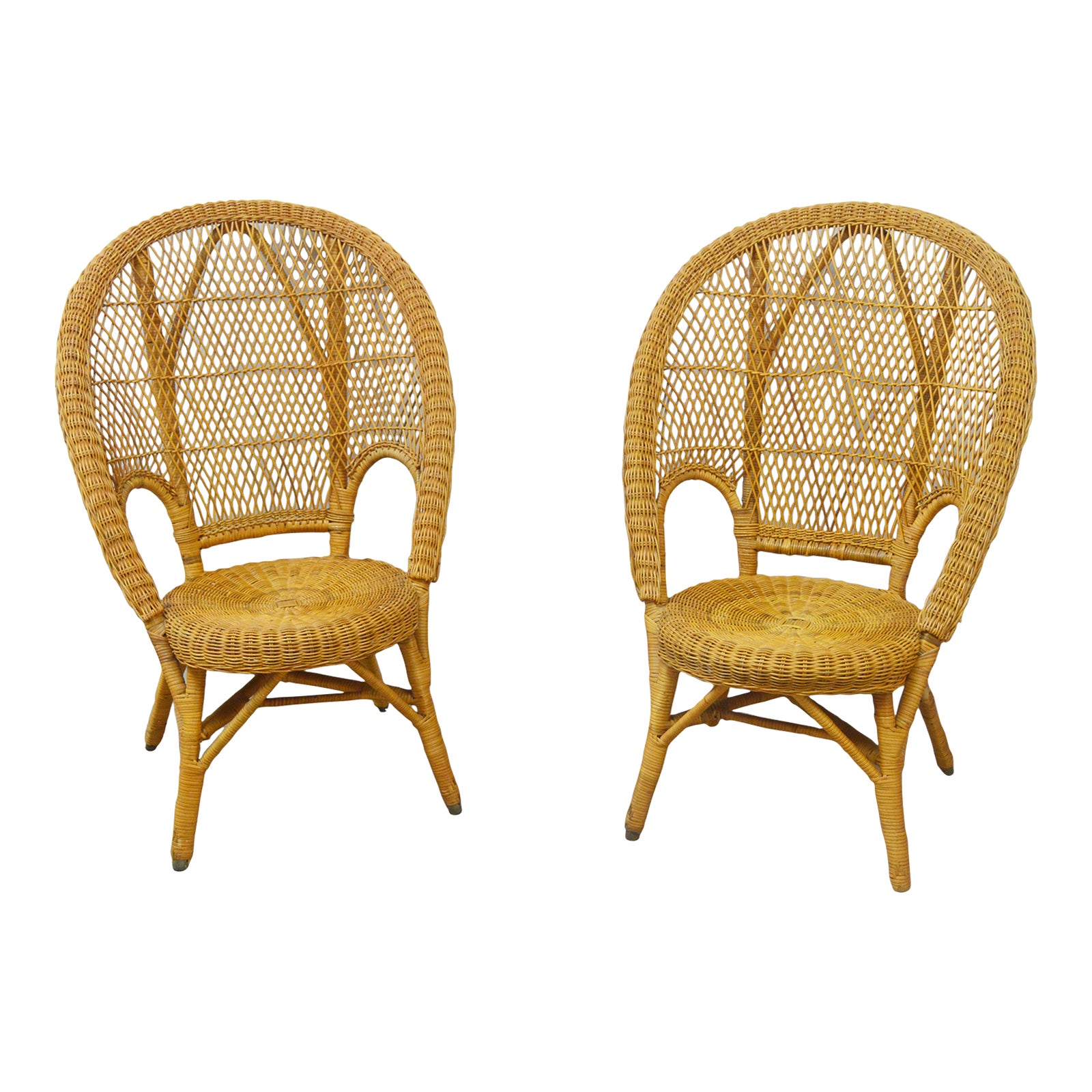 Peacock Rattan Wicker Chairs a Pair Chairish
