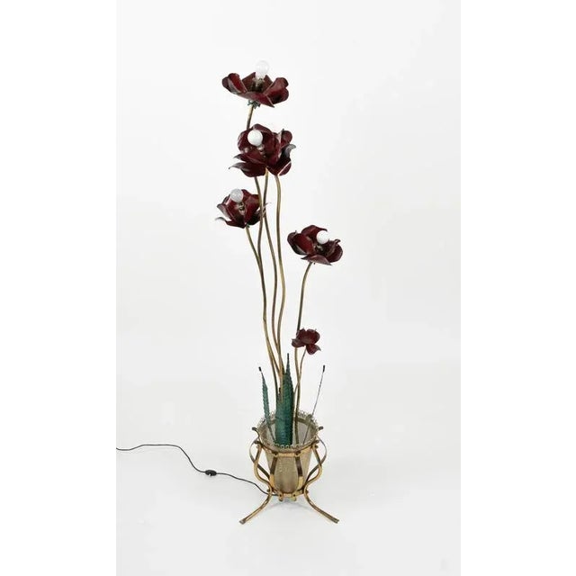 Mid-Century Floor Lamp with Leaves and Flowers in Brass, Italy, 1950s For Sale - Image 4 of 15